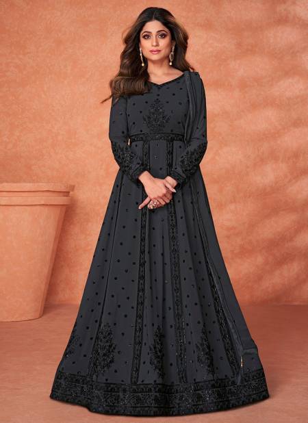 Dark Gray Colour AASHIRWAD KHAAS Heavy Wedding Wear Georgette Latest Designer Suit Collection 9216